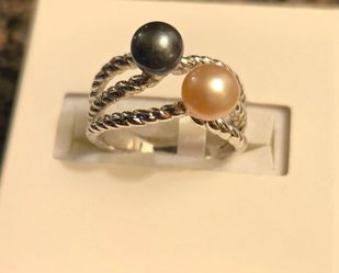 "Venice" Double Pearl Twisted Rope Band 925 Sterling Silver Ring (NWT)
