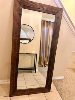Large Framed Wall Mirror - 33.5” x 67.5” Walnut Wood Frame
