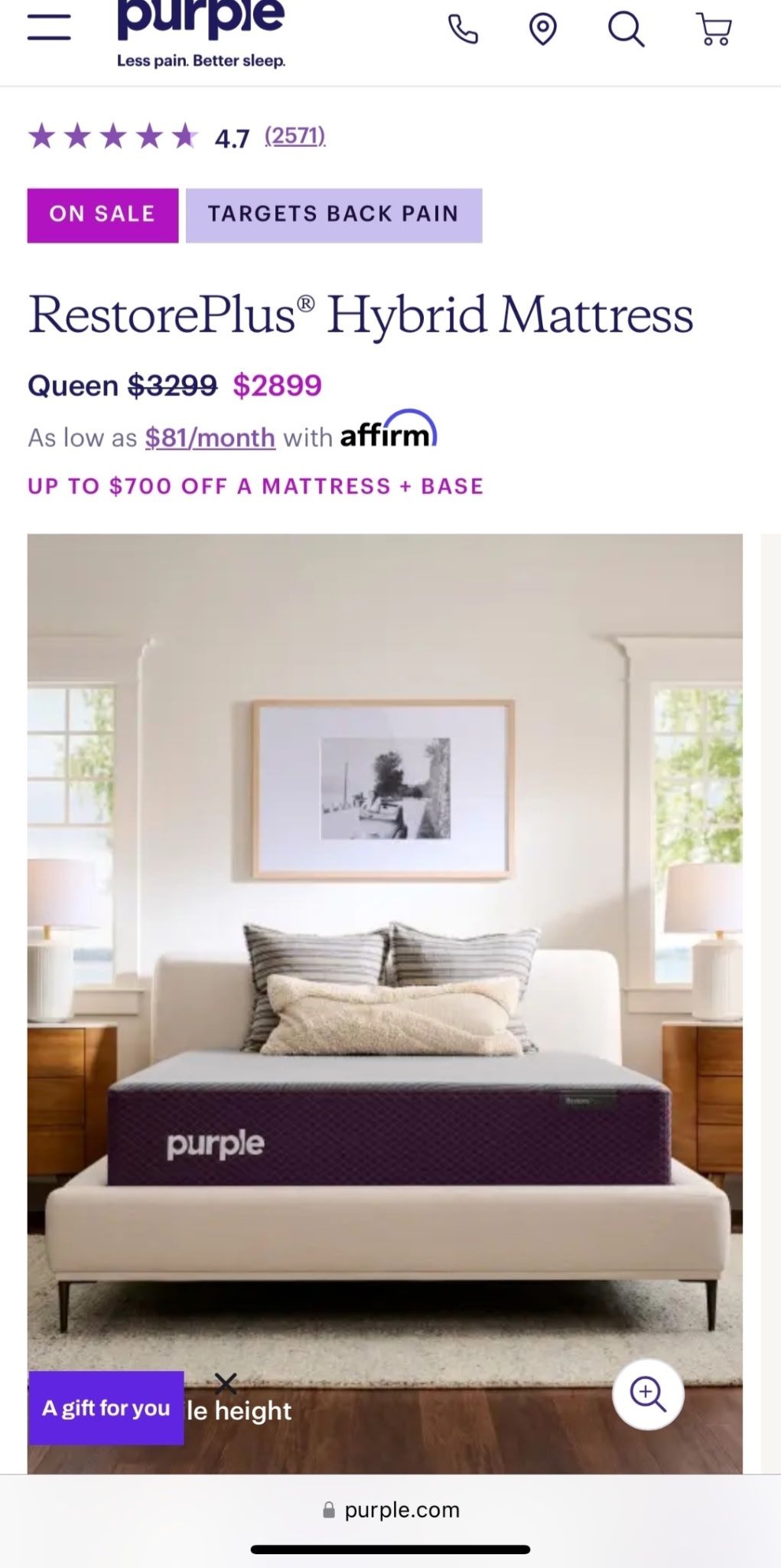 Queen Size RestorePlus Purple Brand Hybrid Mattress