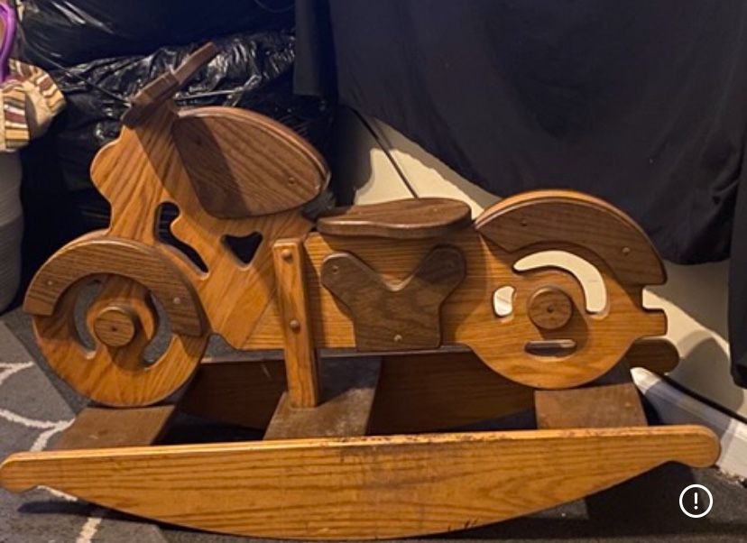 Vintage Handcrafted Wood Motorcycle Rocking Horse