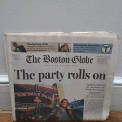 Boston Globe October 29, 2004 Red Sox World Series "The Party Rolls On". 