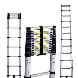12.5’ Aluminum Telescopic Extension Ladder with Spring Loaded Locking Mechanism Non-slip Ribbing, 330-pound Capacity