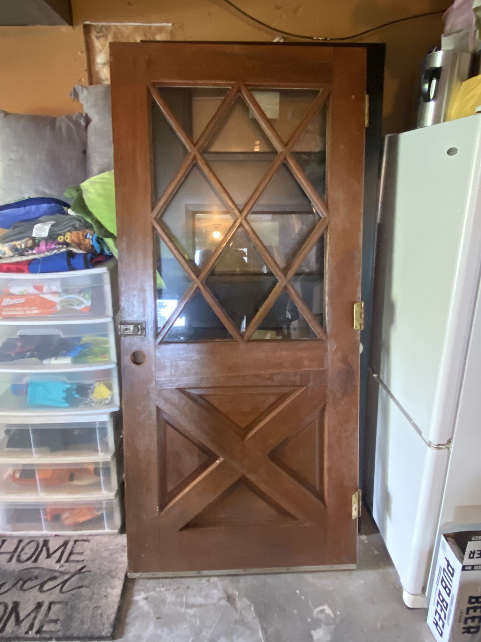 Solid Antique Wood Door w/ Window Pane (no frame)
