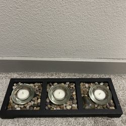 Stone Tea Light Candle Garden with 3 Glass Tea Light Candle Holders