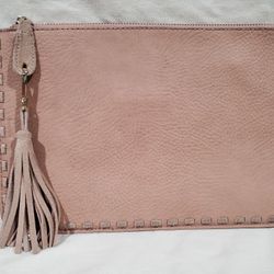 Pink Madison West Leather Clutch With Fringe
