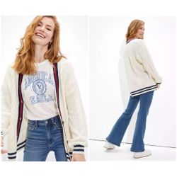 AE Oversized Cable Knit Button-Up Cardigan