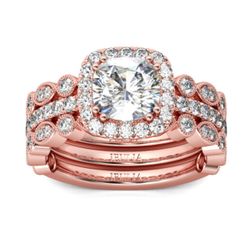 Jeulia 3PC Halo Cushion Cut Sterling Silver Ring Set  Size 5.5