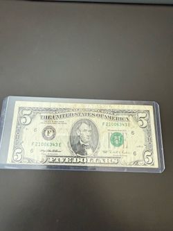 1995 $5 Federal Reserve Note Misalignment Atlanta Georgia