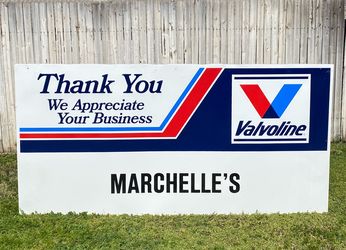 Vtg 4'x8' Valvoline Motor Oil Marchelle's Car Dealer Shop Metal Sign Advertising