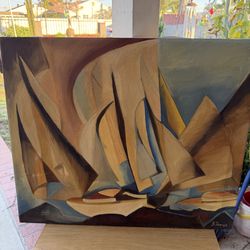 Beautiful Yachts & Yachting Oil Copy By B. Domont