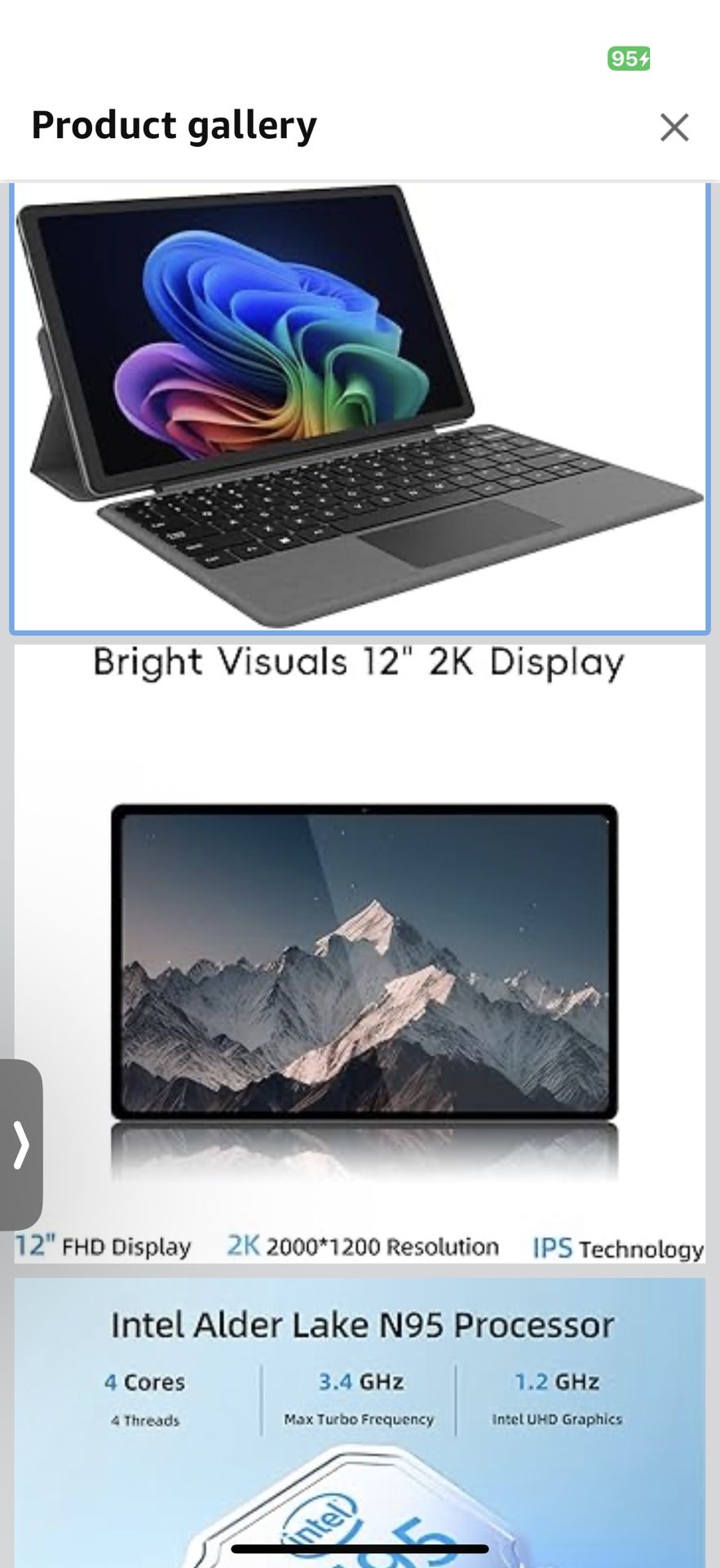 2-in-1 Laptop/Tablet (2025), Windows 11 PC with Magnetic Keyboard, 12” 2K FHD IPS Touchscreen Display, 4-core N95, 12GB DDR5 RAM 512GB SSD, 2 Stereo S