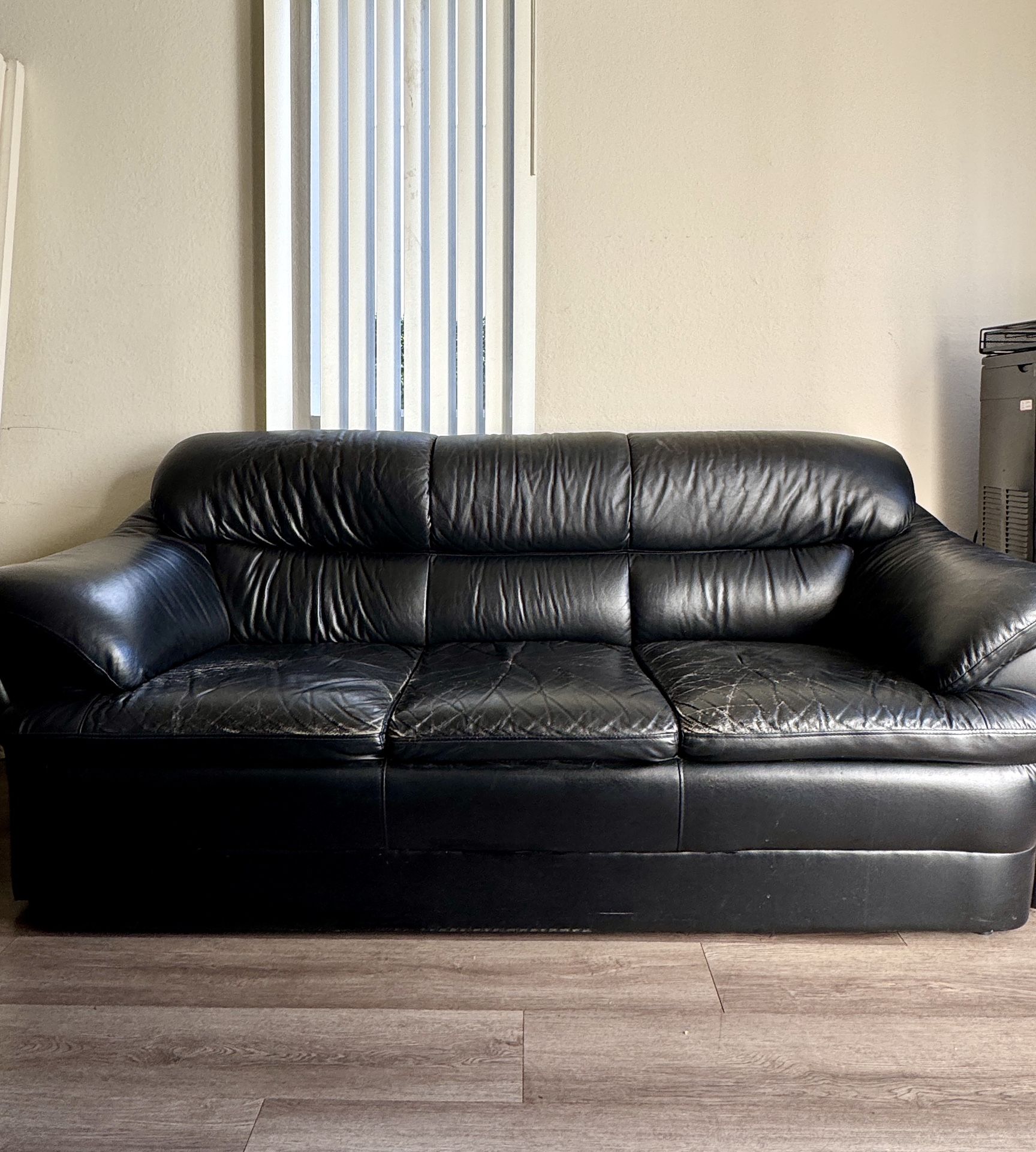 Budget-Friendly Black Leather Couch β $79 OBO