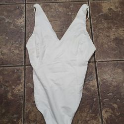White V-Neck Bodysuit with Strap Back Detail Size Small
