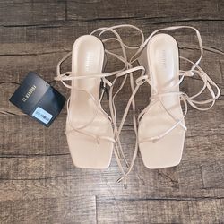Brand New Beige Tie Up Heels 