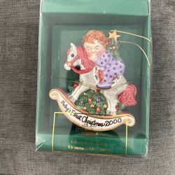 Fitz & Floyd Baby's 1st XMAS Ornament 2000 NIB 3D Teddy Bear Rocking Horse never used it