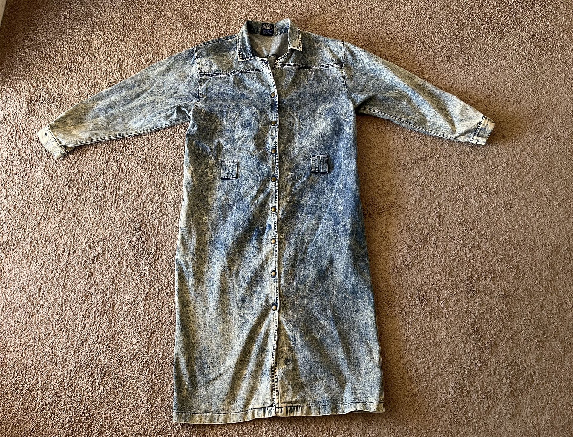 Vintage 1980’s Acid Wash Denim Duster Trench Coat Women’s