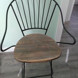 Vintage Iron and Wood Swivel Chair