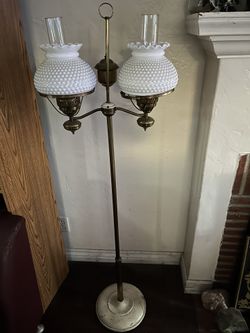 Vintage brass milk glass floor lamp 