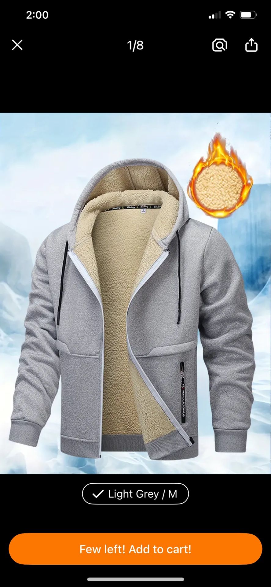 Brand New Mens Gray Winter Hoodie Size M