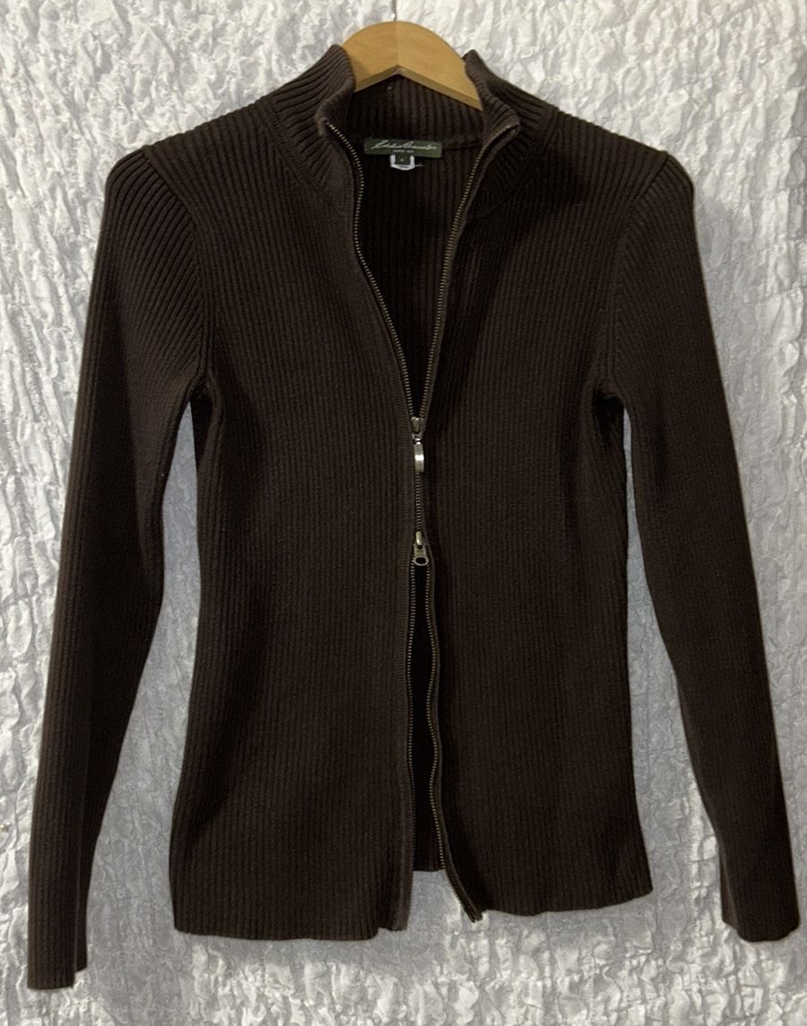 Eddie Bauer: Ribbed Zip Front Sweater, Size: Small