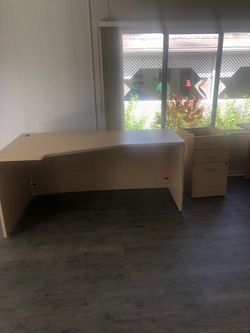 Large two piece office desk with filing cabinet