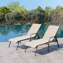 Crestlive Outdoor Chaise Lounge Chair,5-Position Pool Lounge Chairs with Armrests Sunbathing Recliner for Patio,Beach,Deck,Yard (2PC Beige)  Ergonomic
