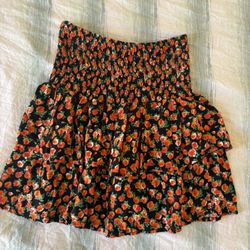 Floral Black Mini Skirt