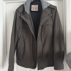 Levis Sherpa Lined Trucker Jacket Olive Green Full Zip Hoodie 