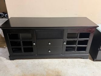 Black Wood TV Stand with Drawers and Cabinets