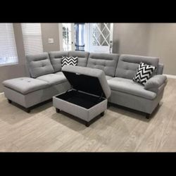 Modern Light Grey Sectional Sofa With Ottiman Storage
