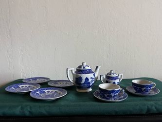 Vintage Blue Willow Porcelain Miniature Tea Set - Made in Japan