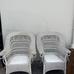 Two White Wicker Chairs-As Is-Usesd