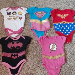 5 DC Superhero Onsies-girl Size 3-6 Months 