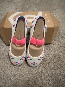 Rothy's Mary Jane Flats White Pink Blue