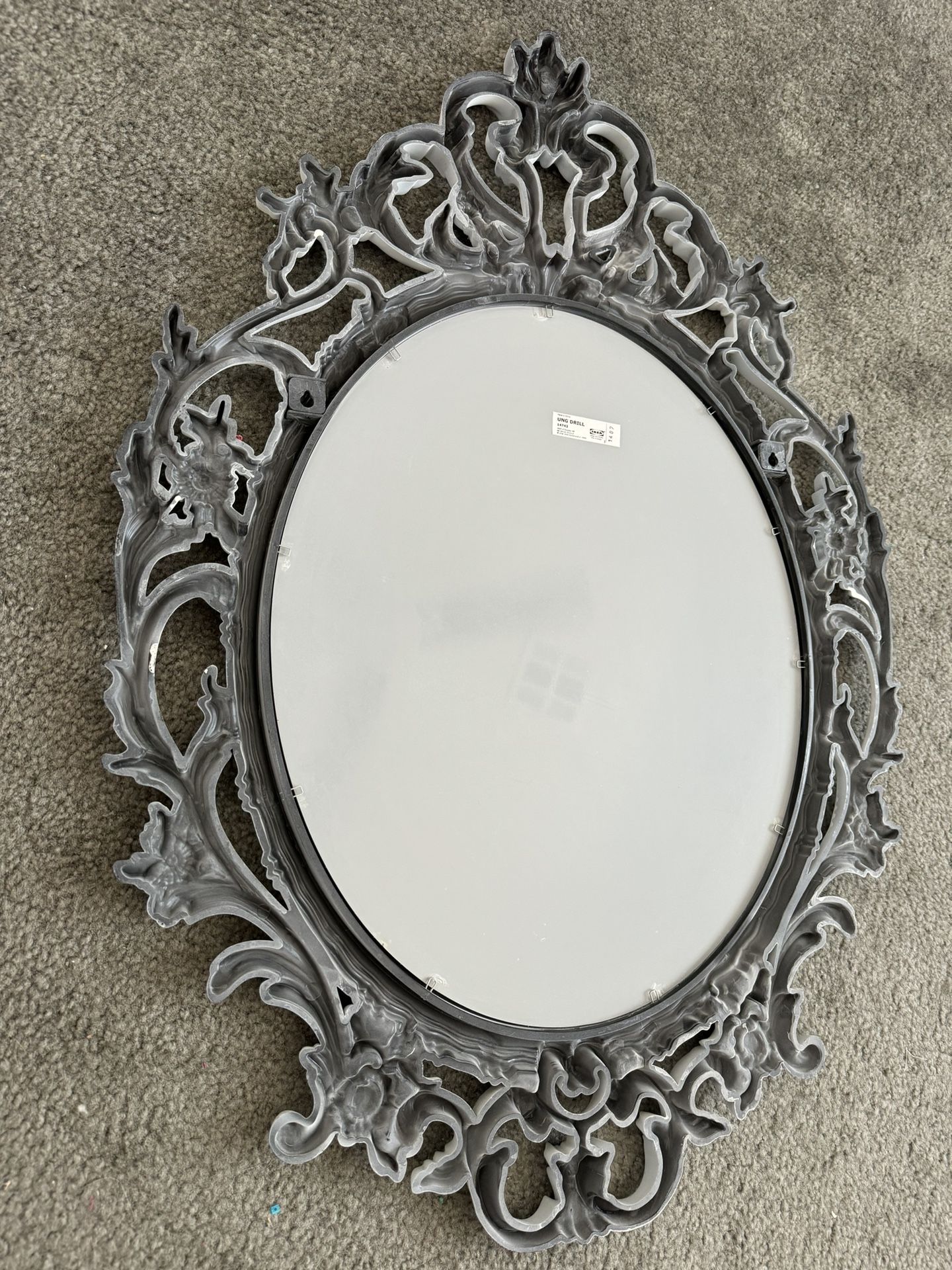 IKEA Ung Drill Mirror with Off White Ornate Large Oval Frame 33