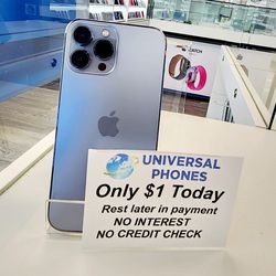 Apple IPhone 13 Pro Max 128gb  Unlocked, FREE Smartwach/ Headphones. Pay $1 Today Rest in payments. NO CREDIT NEEDED FINANCING