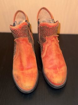 Circle G. Orange Suede Studded Ankle Boots