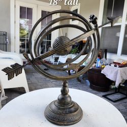 18" Tall Metal Armillary Rotating Decorative Globe