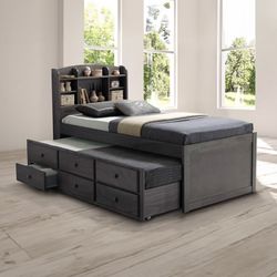 Twin Size Captains Bed With Storage & Twin Trundle Bed