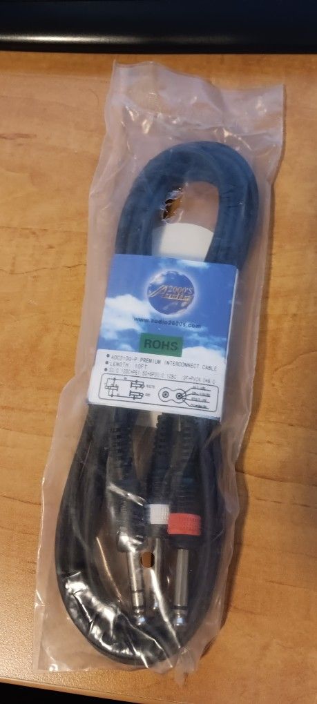 10ft Two 1/4" Male Mono Connectors To One 1/4" Male Stereo Connector Cable