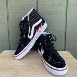 Mens Size 9.5 - VANS Sk8-HI Bolt Black White Red Leather Inside Heel