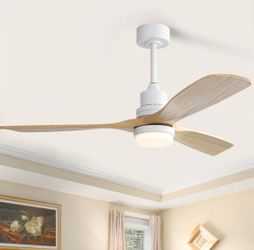 New 52” White Downrod Solid Wood Indoor Fan LED Light Dimmable Reversible Motor Adjustable Height