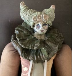 One-of-a-Kind Artist Harlequin Doll, Ceramic & Batik, Signed 1986 — Charlevoix Art Fair
