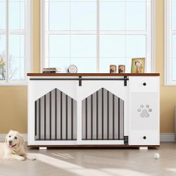 A486 $150  Large Dog Crate Furniture with 2 Dog Bowls