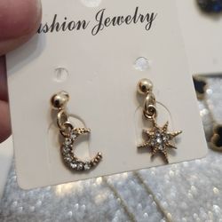 Gold Fashion Earrings Moon Star 