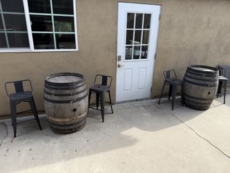 Wine barrels plus 4 metal chairs