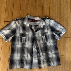vintage black & grey plaid button-up shirt 