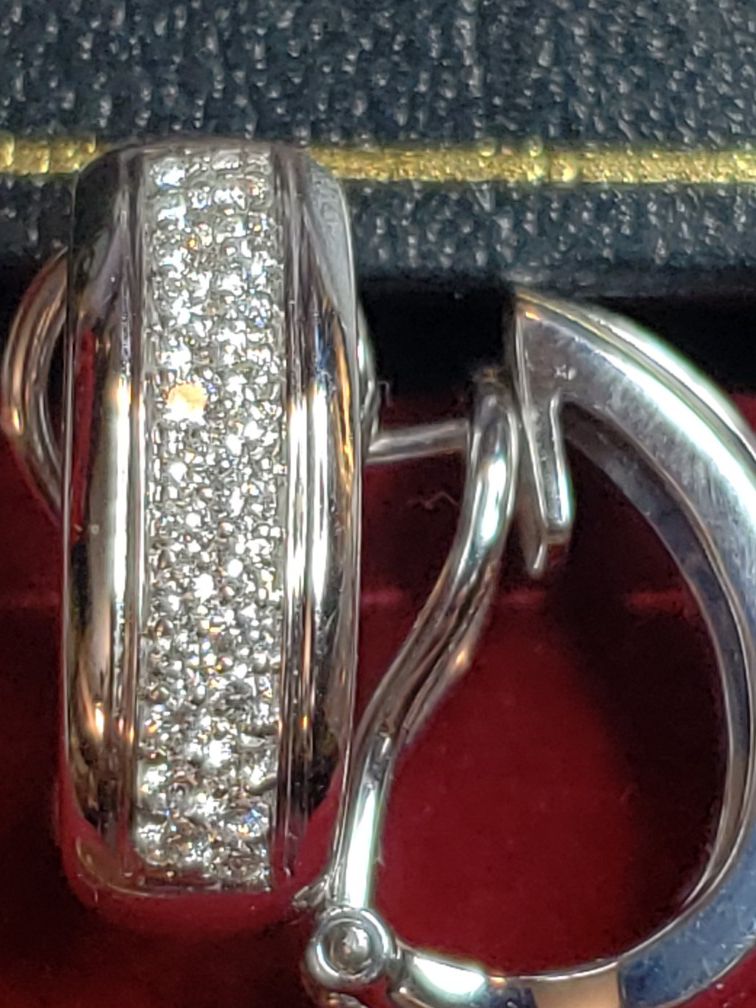 14K White Gold Omega French Clip Diamond Pave Earrings,$2300.00