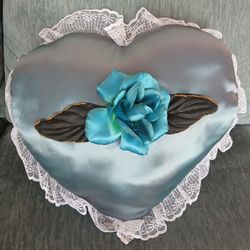 Blue Rose Heart Pillow