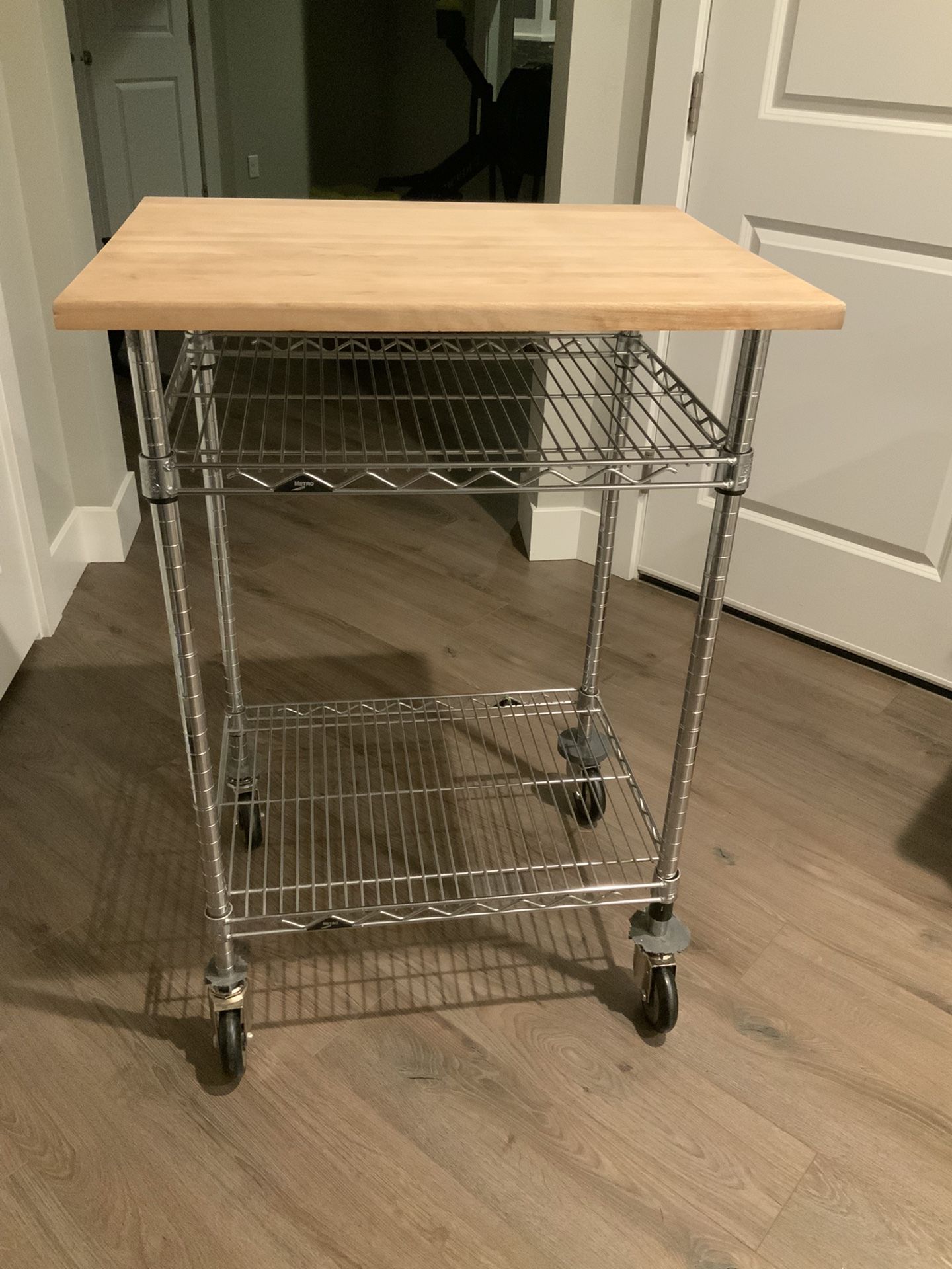 Metro Professional Rolling Kitchen Cart With Butcher Block Top From Container Store, Retails For $400+